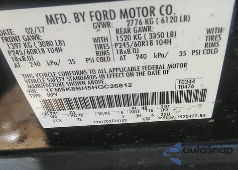 2017 Ford Explorer from USA, damaged, VIN 1FM5K8BH5HGC26812